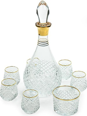 Zemira 8 Parça Altın Işlemeli Kristal Kesim Zemzem Takımı