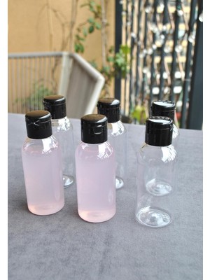Zemira 6 Adet 100 ml Siyah Fliptop Kapaklı Şeffaf Kolonya Şişesi Doldurulabilir Pet Şişe Şampuan Seya