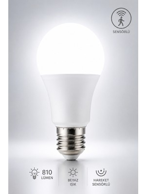 Naturel Dekor Radar - Hareket Sensörlü Beyaz LED E27 Ampul 810 Lümen 9W