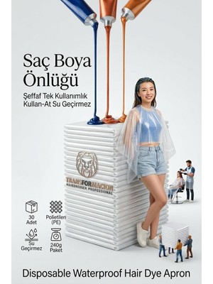 Zemira Transformacion Saç Boyası Önlüğü 30 Adet - Tek Kullanımlık Kullan-At Su Geçirmez Şeffaf Kuaför B