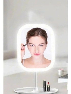 Zemira Uni̇chrome Masaüstü Dokunmatik Makyaj Aynası LED Işıklı Beyaz Renk Make Up Mirror 3 Modlu Standlı