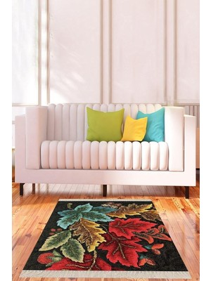 Zemira On The Clouds Yaprak Desenli Dijital Baskı Yıkanabilir Kaymaz Taban Salon Halısı Yolluk Meg6