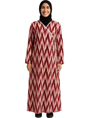 Zemira Zigzag Desenli Kruvaze Namaz Elbisesi –%100 Viskon, Yandan Bağlamalı, Rahat Kalıp, 36–46 Beden (Pem