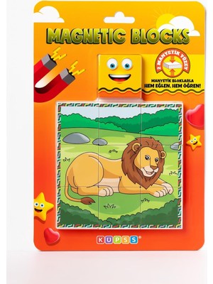 Zemira Küpss Blok Çift Taraflı 9 Parçalı Mıknatıslı Puzzle 2 Görsel Aslan-Zebra Yapboz