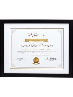 Zemira Kate & Milo Diploma Çerçevesi, Klasik Belge Sertifika Ekran Çerçevesi, Beyaz Mat Siyah, Mezun He