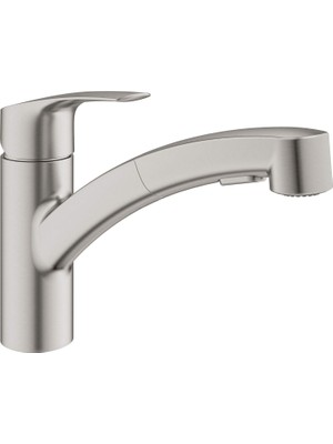 Zemira Grohe 30306DC1 Eurosmart Çift Püskürtme Pull-Out Mutfak Bataryası Püskürtücülü Supersteel (Paslanma