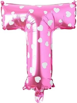 Zemira T Harfi 16 Inç Pembe Kalpli Renk Folyo Balon 36 cm (Pembe)