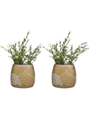 Zemira 2 Adet Vazo Dahi̇l,vazoda Çi̇çek,beyaz Yapay Çi̇çek,vazo Dekorati̇f Altin Mozai̇k Poli̇resi̇n 10X15X5CM