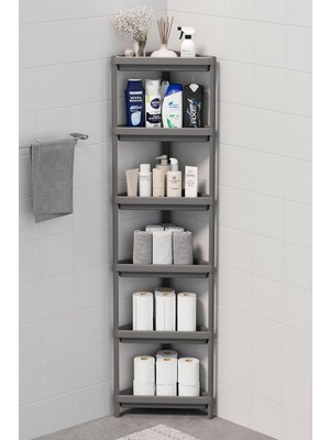 Zemira Mithra Life 6 Katlı Üçgen Plastik Gri Banyo Mutfak Rafı MIT1235