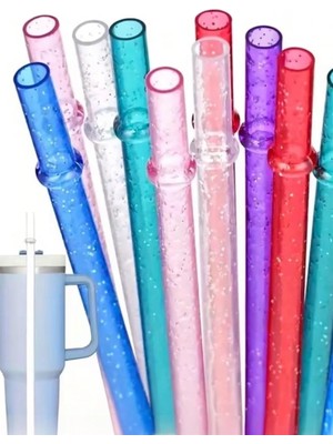 Zemira Yenigeldi Simli Halkalı Tritan Pipet Seti, 4'lü Şeffaf Simli Pipetler, Temizleme Fırçası Dahil, 40O