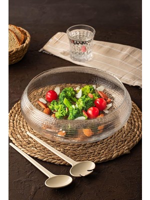 Zemira Porsima 4306 El Yapımı Büyük Boy Kendinden Kaşıklı Cam Salata Meyve Çerez Makarna Sunum Kasesi Şeff