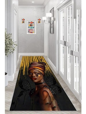 Zemira Pelangi Afrika Desenli Afrikalı Kadın Halı Dijital Baskı Yıkanabilir Salon Halı Yolluk, S