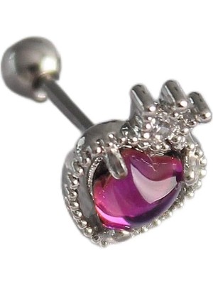Zemira 316L Çelik Gümüş Renk Pembe Mineli Zirkon Taş Detaylı Taç Tragus Piercing - TJ-PR1263