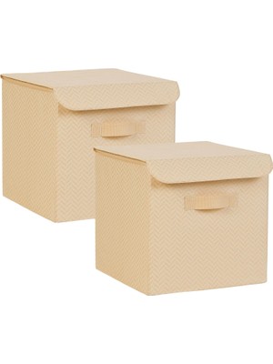 Zemira Textile 2'li Bej Balıksırtı Kapaklı Kutu Set 30 x 30 x 30 cm
