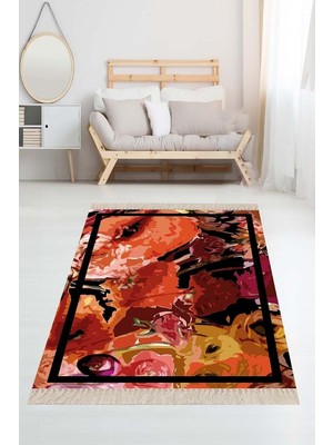 Zemira On The Clouds Gelincik Çiçek Batik Model Dijital Baskı Yıkanabilir Kaymaz Taban Salon Halısı