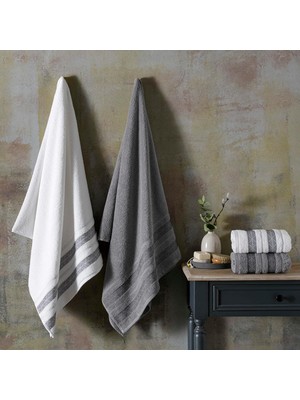 Zemira Taç Velvet Pure Beyaz Antrasit Pamuk Hamam Seti, Beyaz, Antrasit, S-M/l-Xl