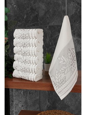 Zemira Çınar Jakarlı 6’lı Kadife Pamuklu El Yüz Havlu Seti 30X50 cm - 00434 - Gümüş