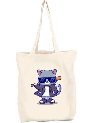 Zemira Baskılı Gabardin Bez Çanta Cool Cat