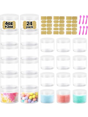 Zemira 113 ml Kapaklı Vücut Yağı Kapları + 2 Oz Küçük Plastik Kaplar (24'lü Set) - Dudak Ovma, Krem, Balçı