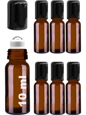 Zemira Afracam 10 ml Çelik Roll On Şişesi 10 cc Sızdırmaz Siyah Kapaklı Cam Şişe 6 Adet (Amber, 10)