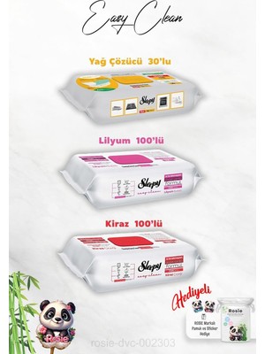 Zemira Kiraz Lilyum Katkılı 100'LÜ, Çözücü 30'lu Temizlik Havlusu Rosie Hediye