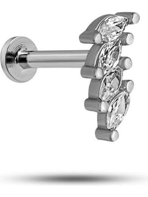 Zemira Nereze 925 Ayar Gümüş Rodyumlu Sıralı Damla Zirkon Taşlı Tragus Piercing Küpe
