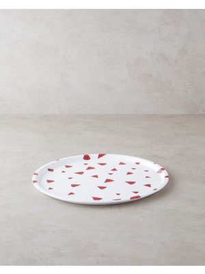 Zemira Watermellies Plastik Tepsi Beyaz - Kırmızı, 36 x 25 x 10 cm