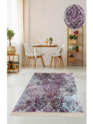 Zemira Pelangi Mor Desenli Kaymaz Tabanlı Halı, Mor 120 x 120
