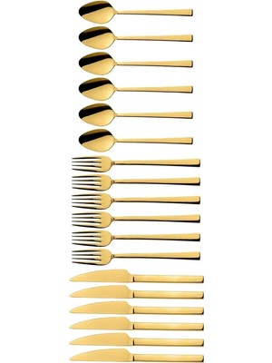 Zemira Gold Renk Tatlı Çatal Kaşık Seti - Kahvaltı Pasta Çatal Kaşık Seti, Adet