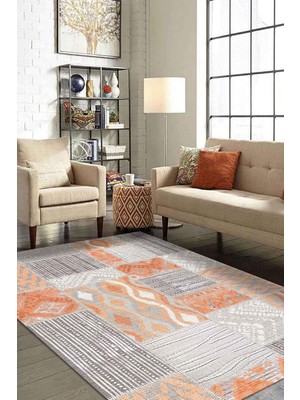 Zemira Latte Dizayn Tulip Patchwork Desenli Şönil Pamuk Tabanlı Yıkanabilir Kaymaz Antibakteriyel Salon Ha