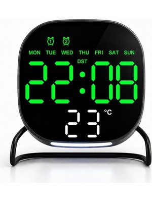 Zemira Valkyrie Dijital Yeşil LED Siyah Masa Saati Alarm Beyaz Derece 3 Kademe Işık, USB Destekli G