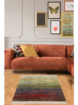Zemira Pelangi Kilim Desenli Etnik Dijital Baskı Yıkanabilir Kaymaz Taban Salon Halı Yolluk, Kar