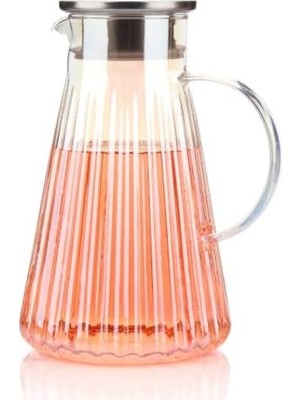 Zemira Borosilikat Cam Sürahi, Lüster Boyamalı, Metal Kapaklı, 1.8l Kapasiteli, Dalgalı Konik Form, Ergono