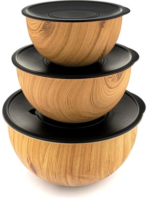 Zemira Bambum Wood - 3''lü Metal Karıştırma Kabı Kahverengi
