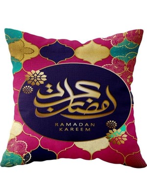 Zemira Pelangi Renkli Ramadan Kareem Desenli Çift Taraflı Gizli Fermuar Yastık Kılıfı Kırlent Koltuk Yastı