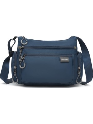 Smart Bags Lacivert Orta Boy Çok Cepli Su Geçirmez Ultra Hafif Kumaş Kadın Çapraz Çanta
