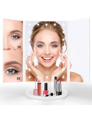 Zemira Jamiewin Işıklı Makyaj Aynası 3x/2x/1x Büyütme 21 LED Üç Katlı Makyaj Aynası Dokunmatik Sensörlü Ka