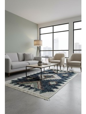 Zemira Etnik Desenli Makinede Yıkanabilir Kilim Çift Taraflı Pratik Günlük Kullanıma Uygun Kilim