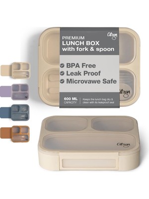 Zemira Citron Citron Çatal Kaşıklı Bento Beslenme Kutusu Seti - Beige 1061015
