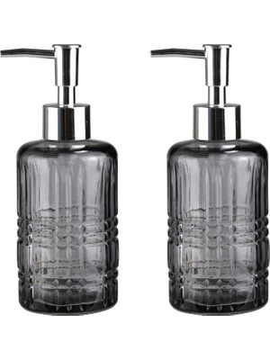 Zemira Banyo Seti̇ Cam Sivi Sabunluk 2 Adet,kri̇stal Desenli̇ Gri̇ 300ML 6,8X17,6CM