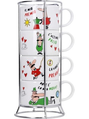 Zemira - 4'lü Istiflenebilir Cappuccino Fincan Seti - Karma Renkli - Porselen