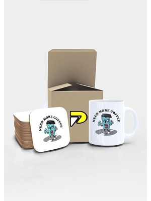 Zemira Postermanya Need More Coffee Zombi Tasarımlı Baskılı Kupa Bardak Seti, Eğlenceli Özel Hediye Mug