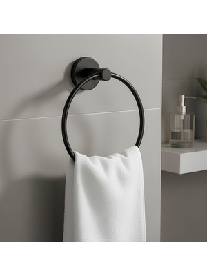 Zemira Vidalı Siyah Renkli Yuvarlak 16 cm Banyo Mutfak Lavabo Pratik Havluluk Askılığı