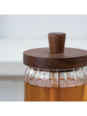 Zemira Amberhaus 450 ml Akasya Ahşap Kapaklı Kaşıklı Cam Bal Kavanozu - Vakumlu Kahvaltılık Bal, Reçel