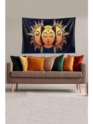 Zemira Pelangi Lacivert Güneş Ay Tutmaz Kadife Kumaş Duvar Örtüsü Duvar Halısı Tapestry YWLL383, 7