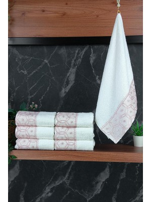 Zemira Dantelli Güpürlü LÜKS%100 Pamuk Çeyizlik 6 Lı El Yüz Havlu Seti 40X70 - Pembe - 4400