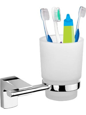 Zemira Metal Fırçalık Vidalı Askı Banyo Lavabo Fırçası Stand Kabı Kutusu Hazneli Krom