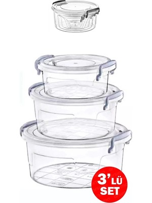 Ozka Concept 3lü Kilitli Saklama Kabı Seti Iç Içe Geçmeli Şeffaf Plastik Sızdırmaz Gıda Saklama Kapları