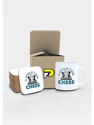 Zemira Postermanya Satranç Chess Play Tasarımlı Baskılı Kupa Bardak Seti, Eğlenceli Özel Hediye Mug