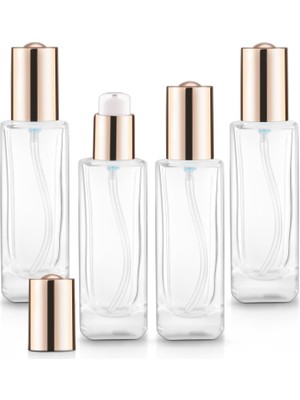 Zemira Cositina 4 Paket 50ML/1.7OZ Şeffaf Cam Pompa Şişesi Doldurulabilir Kare Fondöten Dağıtıcı Kozmetik